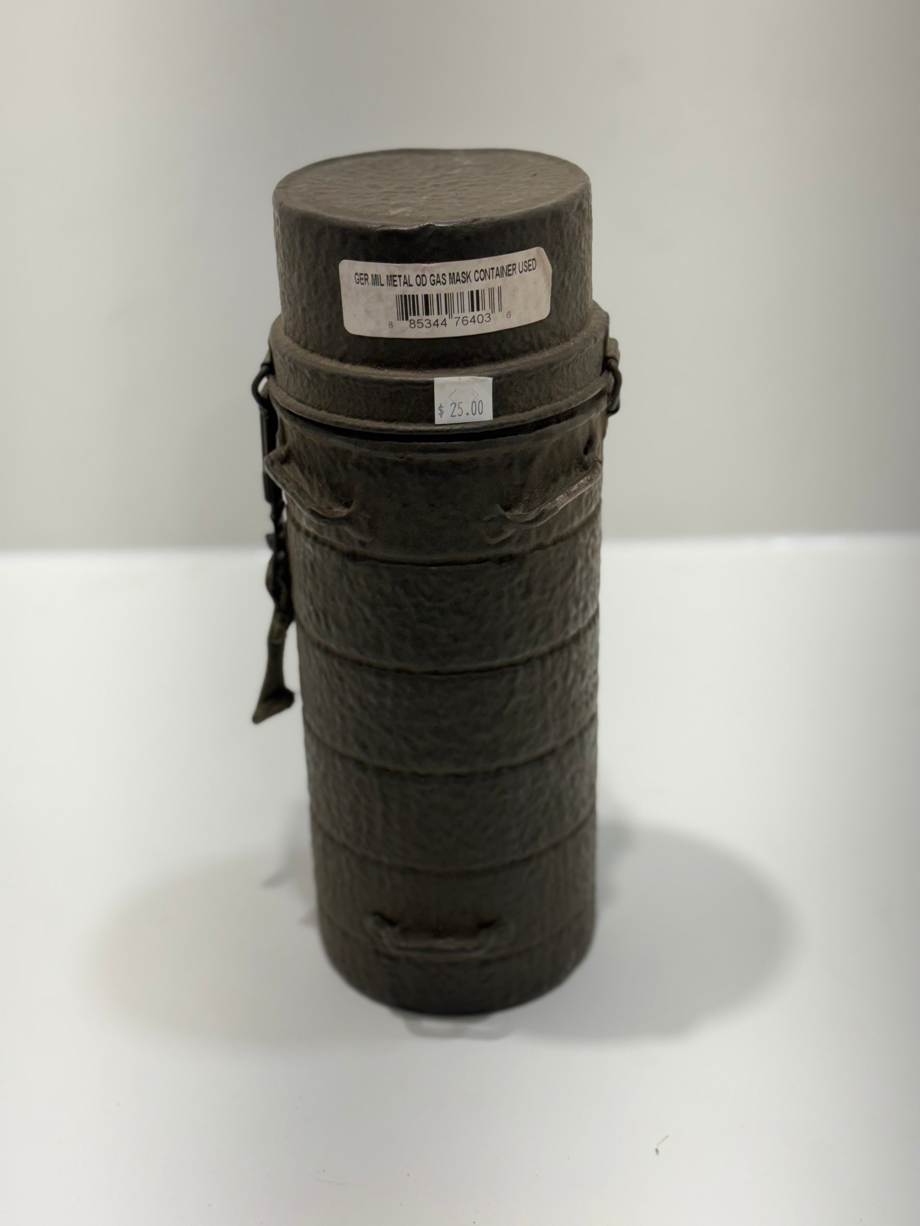 Metal gas mask container